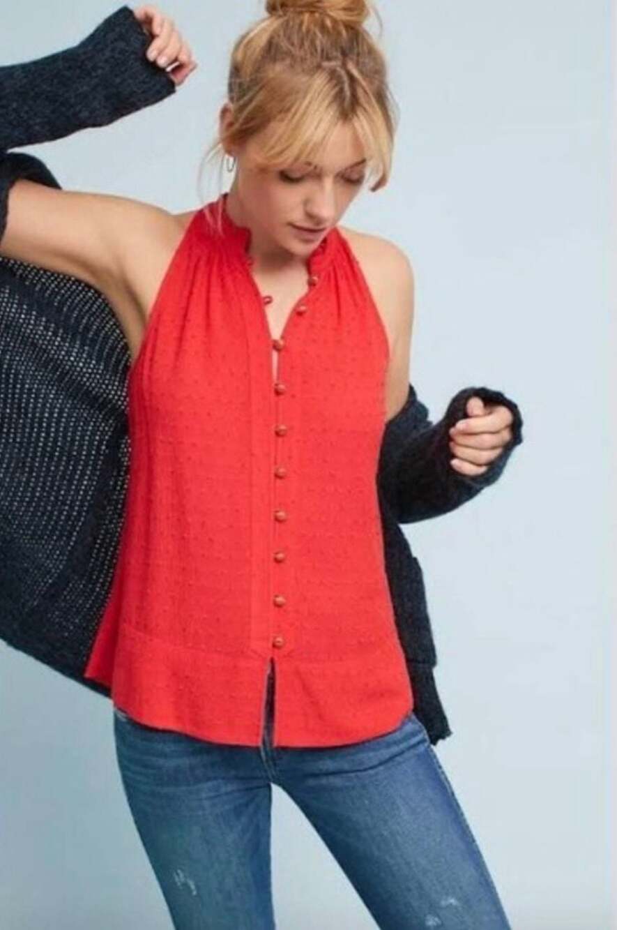 Maeve Alameda Swiss Dot High Neck Button Front Tank Top